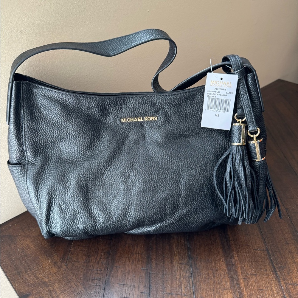NWT MICHAEL MICHAEL KORS Ashbury Slouchy Large Leather Shoulder Bag Color Black